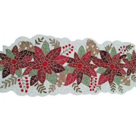 Multicolor Table Runner, Handmade Beads Table Runner, Fall Flower Table Topper 13X36 Inches