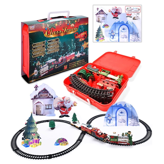 Tren de vía eléctrica de Navidad para niños, juguetes clásicos con compartimiento de riel con música ligera, regalos