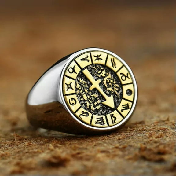 HOOUN Vintage SAGITTARIUS Star Sign Symbol Ring Stainless Steel Sagittarius Ring Gifts-11-Silver-gold