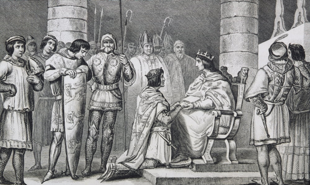 Philippe Vi De Valois 1293 To 1350 Renders Homage To Edward Iii 1312 To 1377 Of England But Only As Duke Of Aquitaine From Histoire De France By Colart Published Circa 1840 Canvas Art - Ken Welsh Des