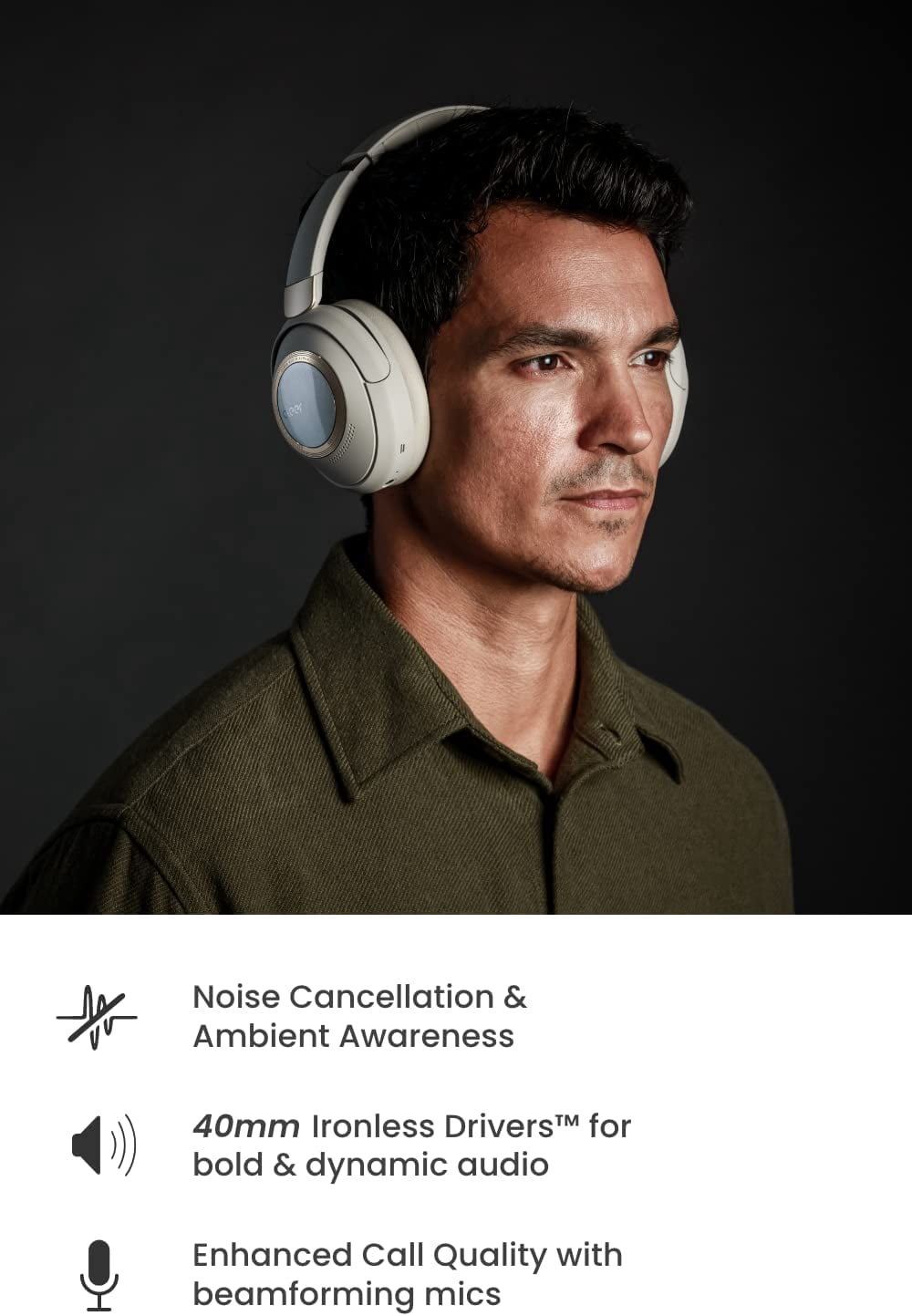 Cleer Audio ALPHA Over-Ear Adaptive ANC Noise-Canceling Bluetooth Headphones with Microphones - Stone
