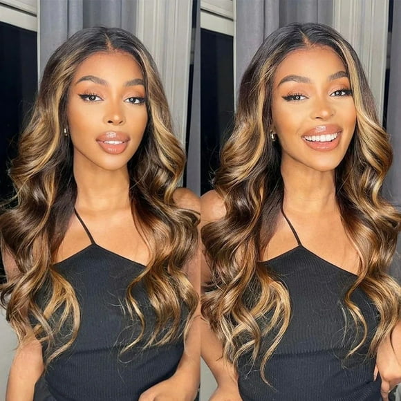 EARKITY Deals Long Curly Wavy Wig Honey Blonde Wigs for Women Brown with Highlights Curly Wig Loose Wave Hair Glueless Heat Resistant Synthetic Wig Brown mixed Blonde Wigs for Daily Party Use