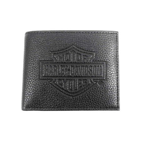 Pocket Billfold - Harley-Davidson Mens B&S Embossed Pocketed Billfold Leather Wallet MSB8361-BLACK, Harley Davidson