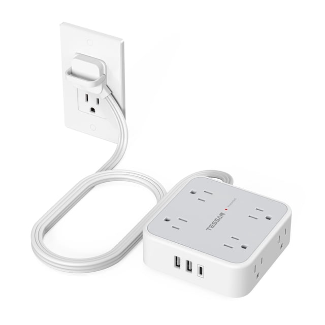 Regleta de alimentación con protector contra sobretensiones TESSAN de 5 pies con 8 tomas de corriente alterna y 3 USB
