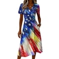 thumbnail image 4 of Usa 250th Anniversary Dresses for Women Red White and Blue Print Deep V Neck Dress A Line Sleeveless Summer Party Swing Dress, 4 of 5