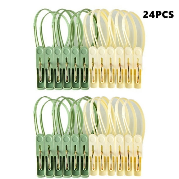 Clothespins 24 Pack Small Mini Clothes Pins with Plastic Rope for Clothesline Cute Sturdy Clothing Closepins Blue Green Chip De