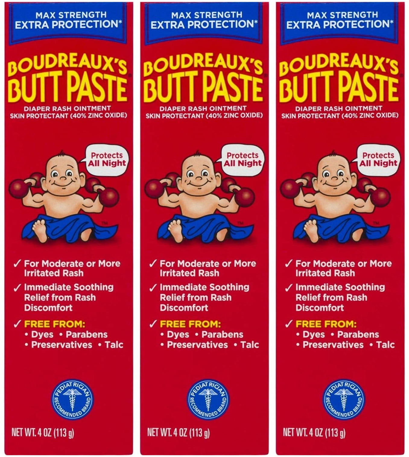 Boudreauxs Maximum Strength Butt Paste Diaper Rash Ointment - 4 Oz, 3 Pack