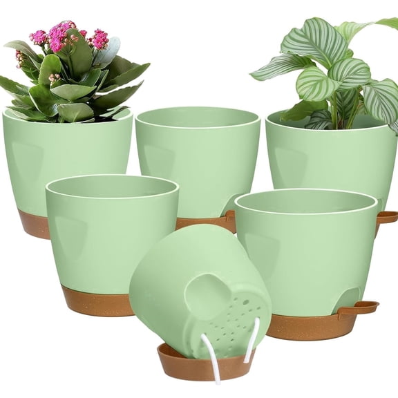 5 Pack Self Watering Pots for Indoor Plants, Watering Lip, Removable Saucer, Indoor Outdoor, 5 Count