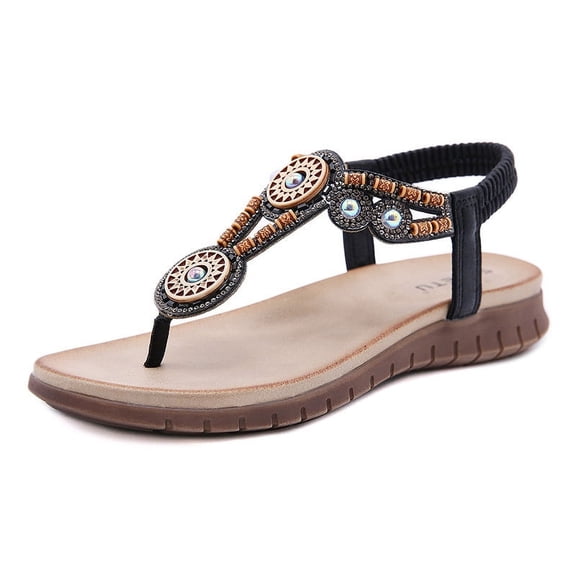 Women's Summer Sandals Casual Comfortable Flip Flops Beach Shoes Ankle T-Strap Thong Elastic Open Toe Flat Sandals for Beach Wedding