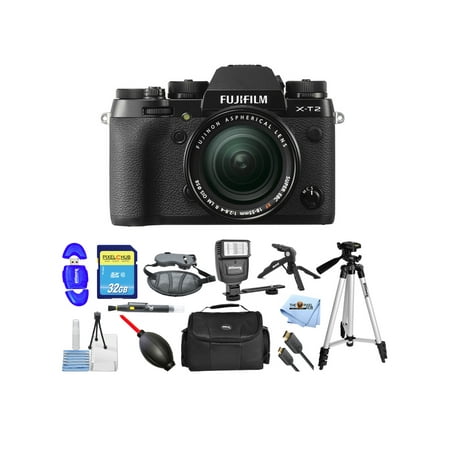 Fujifilm X-T2 Mirrorless Digital Camera with 18-55mm Lens + 32GB Memory Card Bundle
