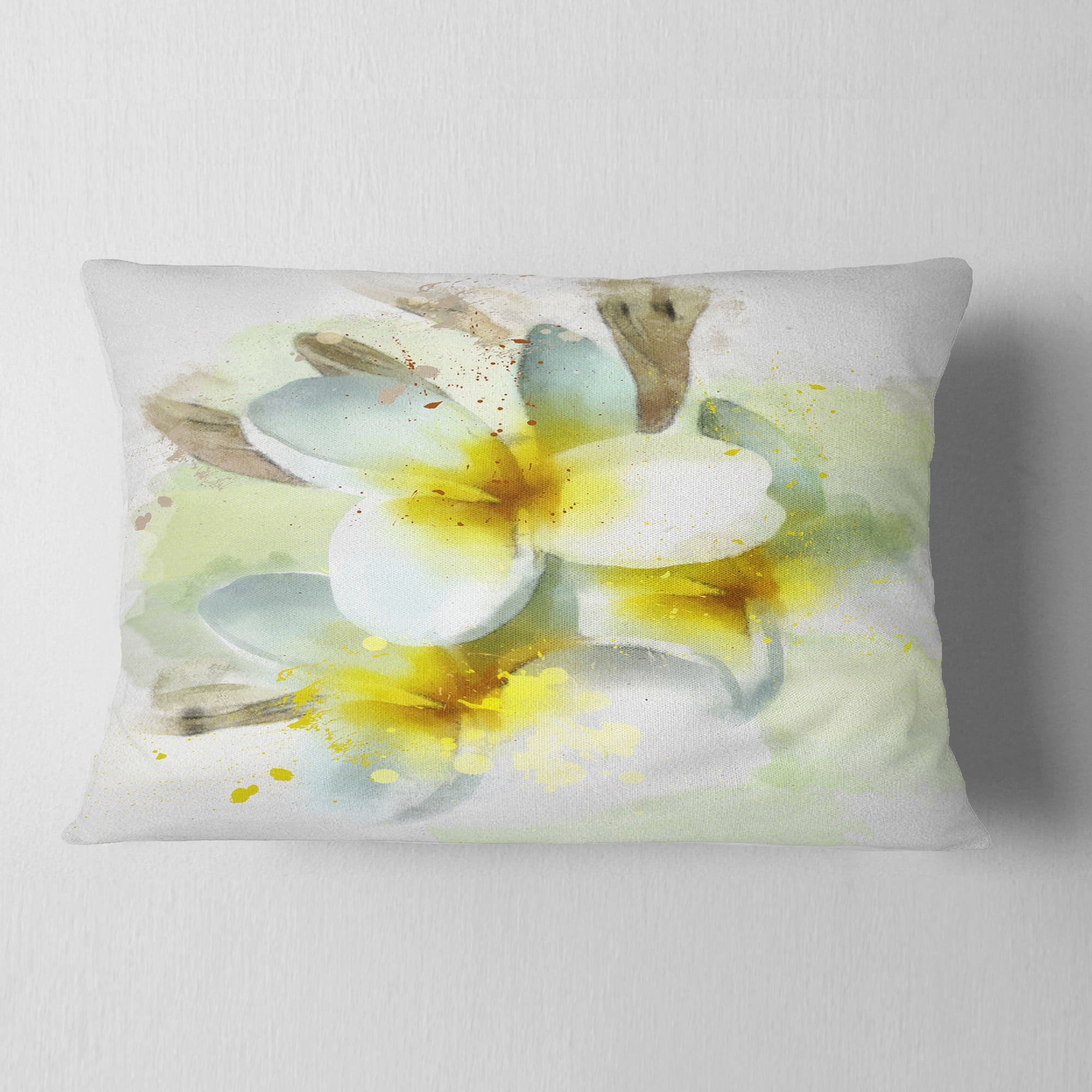 Designart Frangipani Flowers Watercolor - Floral Throw Pillow - 12x20