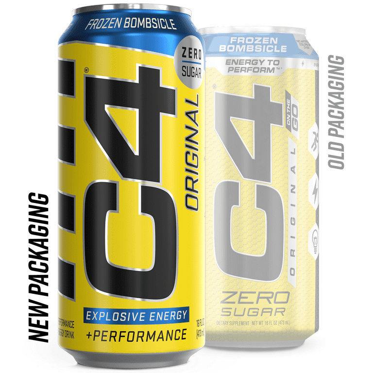 C4 Original Carbonated, Pre Workout Drink, Frozen Bombsicle, Four 