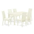 thumbnail image 2 of East West Furniture WEIP7-WHI-C 7 Pc Modern Dining Set Includes a Linen White Modern Table and 6 Linen White Linen Fabric Wooden Dining Chairs with Slatted Back - Wire Brushed Linen White Finish, 2 of 6