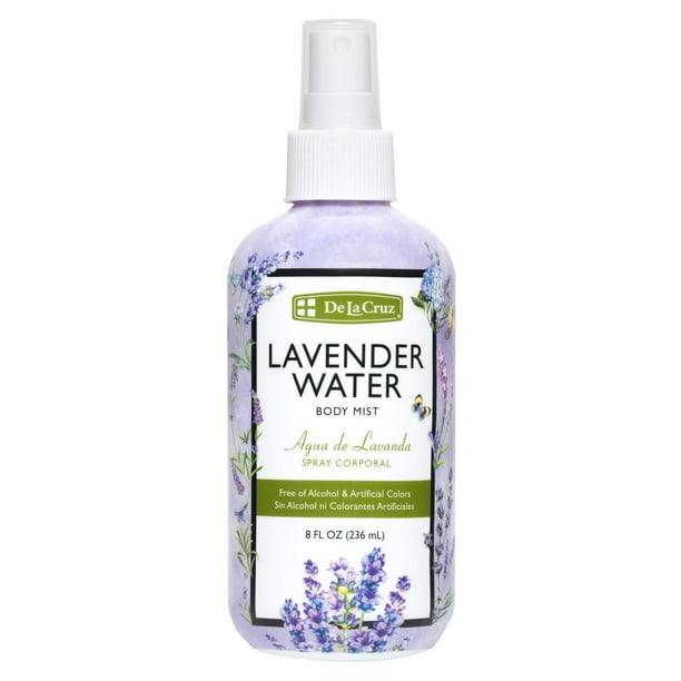 De La Cruz Lavender Water Body Mist - Bruma corporal en aerosol de lavanda con aceite esencial de lavanda puro 8 fl oz (236 ml)