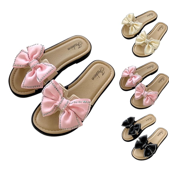 Bixock Toddler Girls Sandals Summer With Pearl Bow Solid Color Soft Sole Non Slide Indoor Outdoor Toddler Sandals Beach Shoes