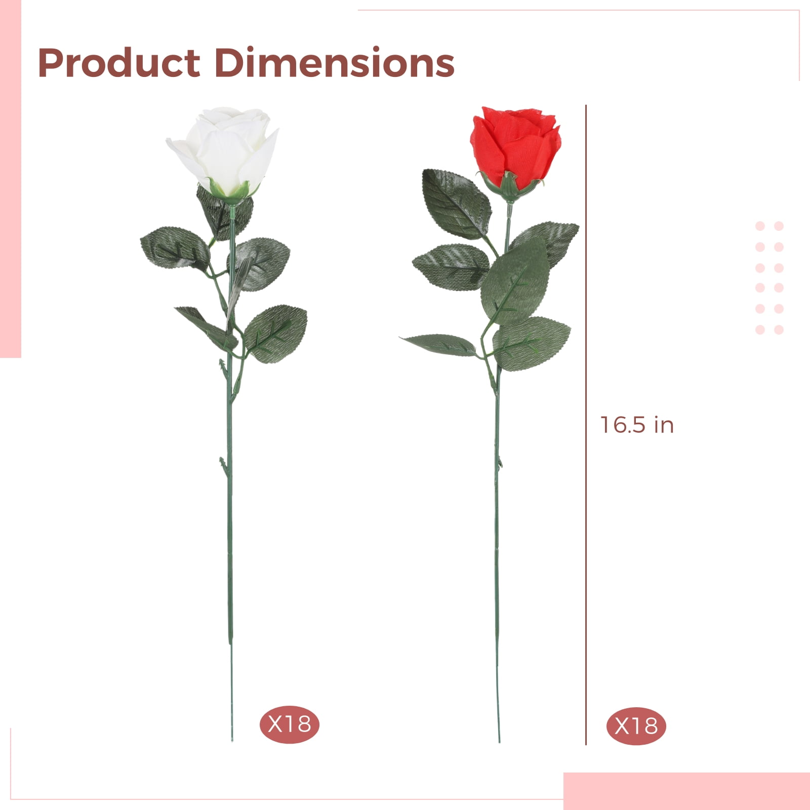 36 Pack Red & White Artificial Roses – 16.5" Realistic Silk Cloth Flowers for Bridal Wedding Bouquets, Table Centerpieces, Party Decor & Home Floral Arrangements