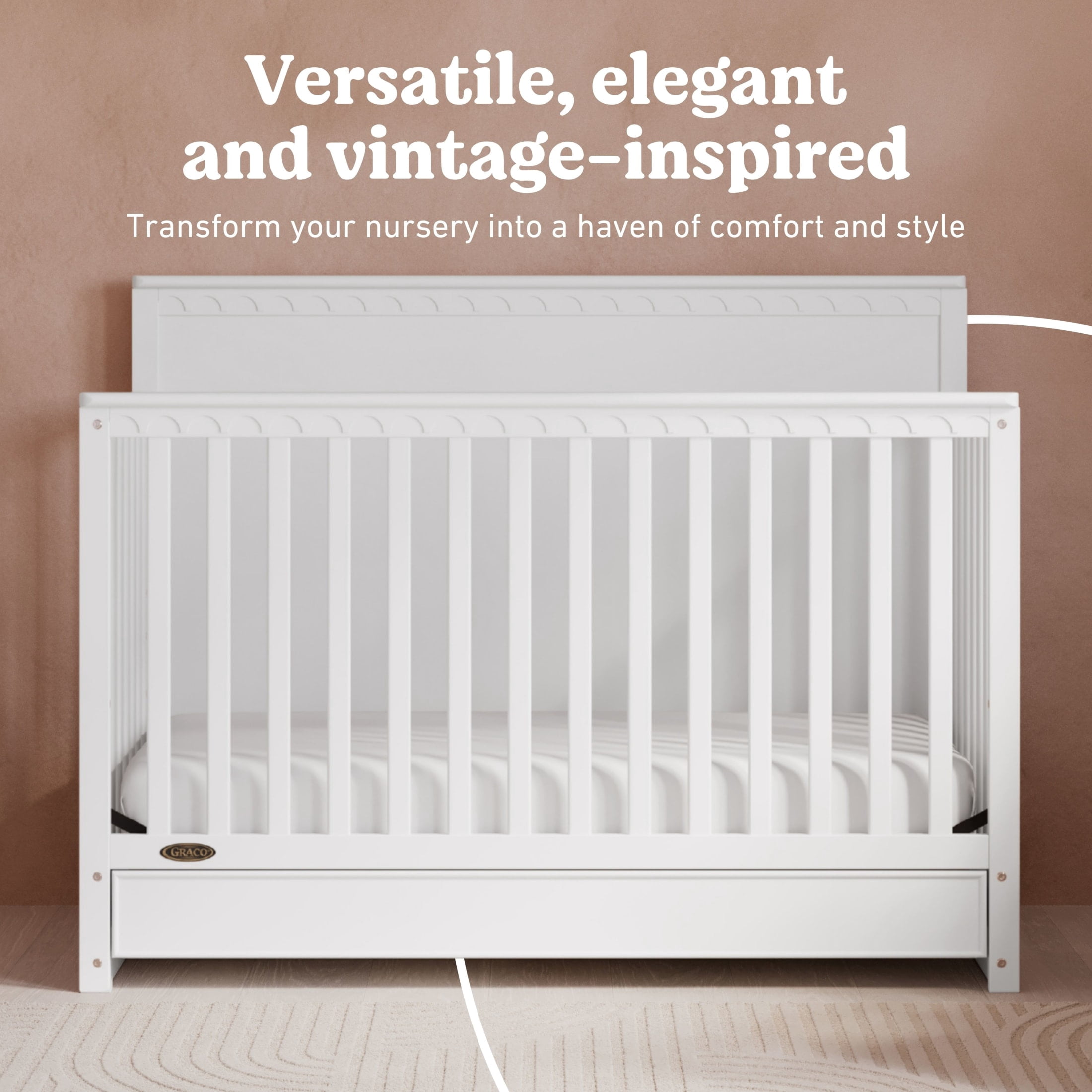 Graco Sasha 5-in-1 Convertible Baby Crib with Drawer, White