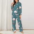 thumbnail image 3 of Kll Elegant Flamingo Print Women'S Long Sleeve Pajamas With Pants Sleepwear Loungewear 2 Set-Small, 3 of 9