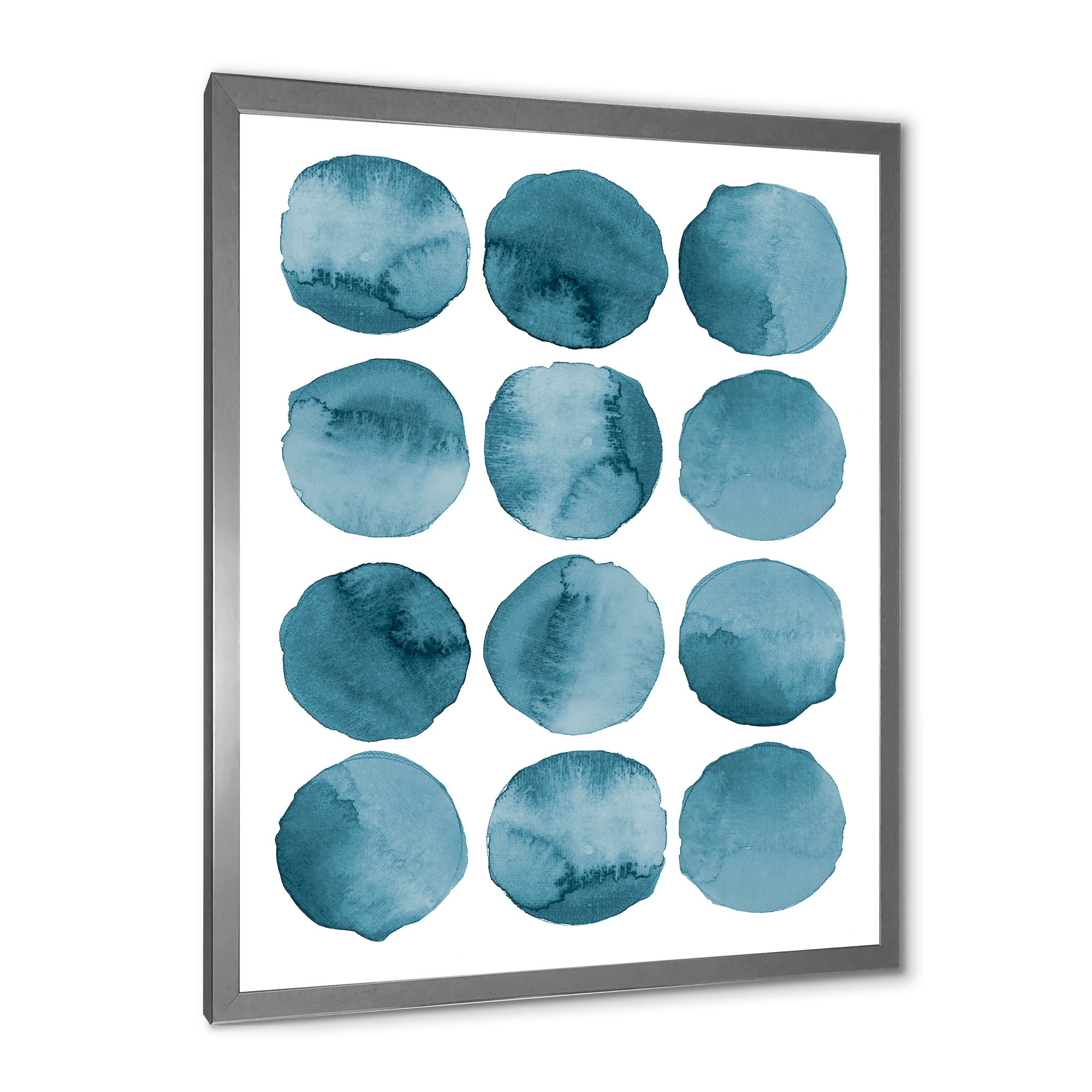 Designart 'Blue Aquamarine Circles Geometric Elements' Modern Framed Art Print