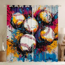 Feelyou Baseball Game Black Out Curtains for Boy, Chic Graffiti Splash Curtains Pack of 2 (42x63 Each), Vintage Oil Printing Bedroom Curtains, Living Room Curtains Decor