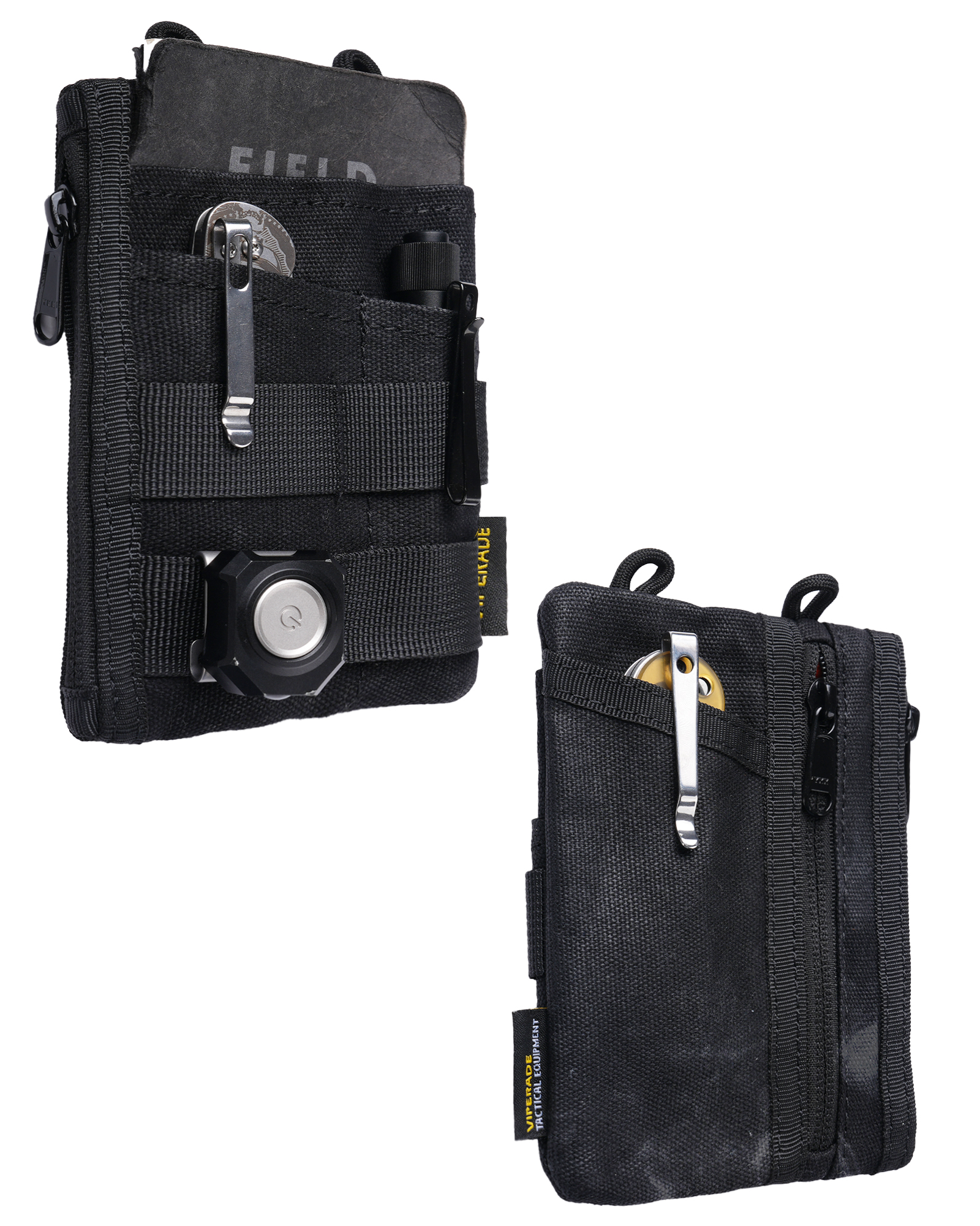 VIPERADE VE18N-OW Waxed Canvas Zipper Wallet, Slim Pocket Pouch, 3 Slots and 2 Zipper Pockets - Minimalist EDC Wallet (Black)