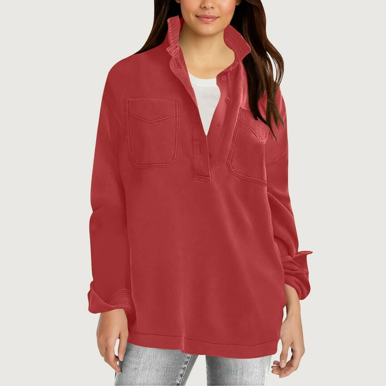 Clothing Made In Usa ANRABESS Women's Half Zip Sweater Oversized