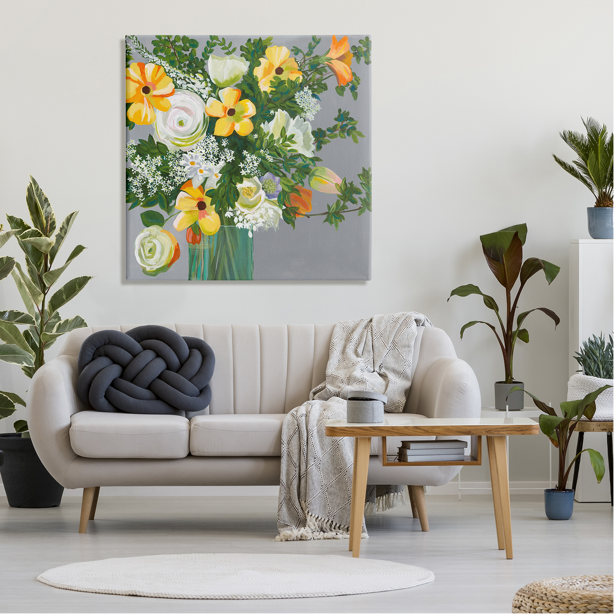 Stupell Industries Yellow & White Flowers Botanical & Floral Painting Gallery Wrapped Canvas Art Print Wall Art, 36 x 36