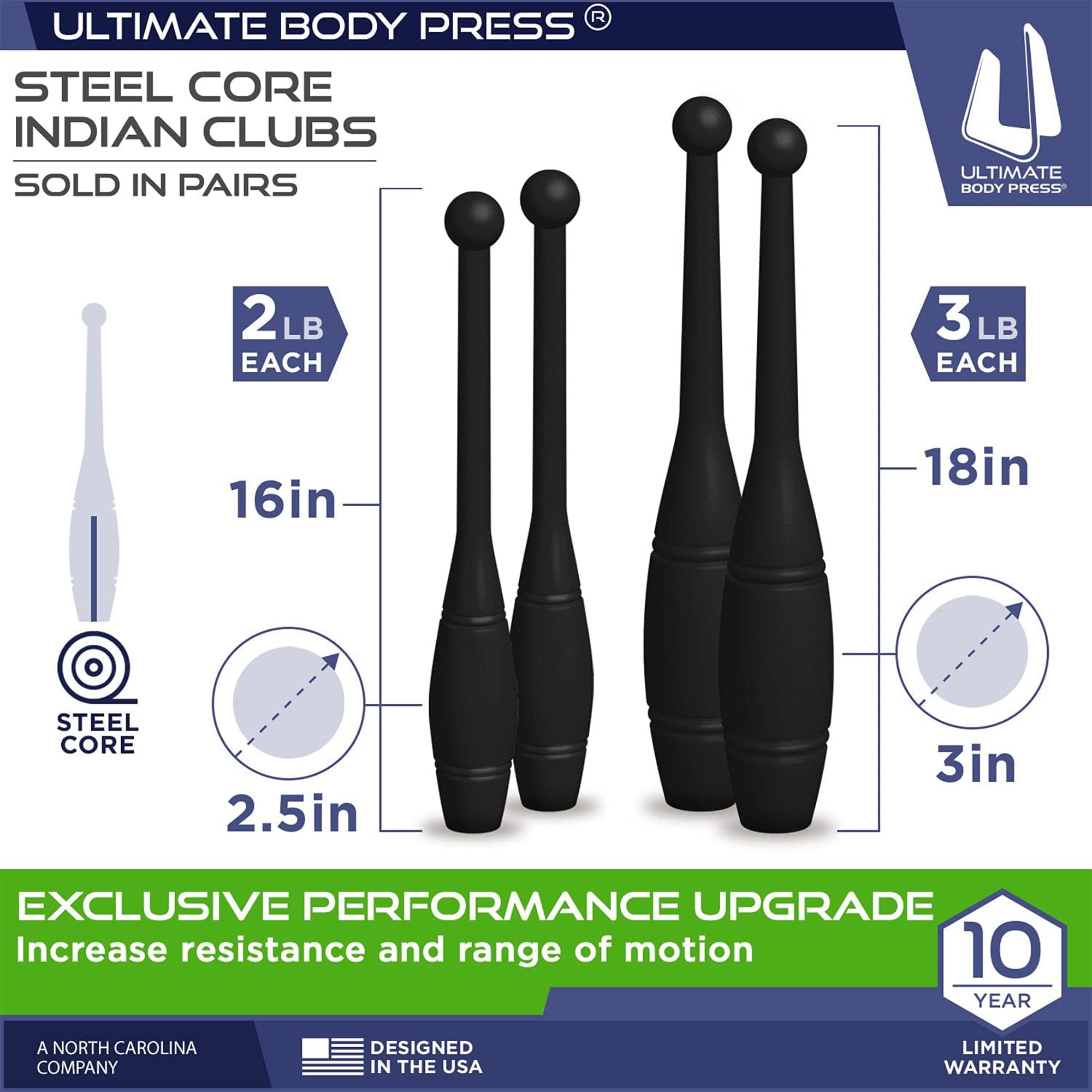 Indian Clubs - Steel Core 2lb Pairs