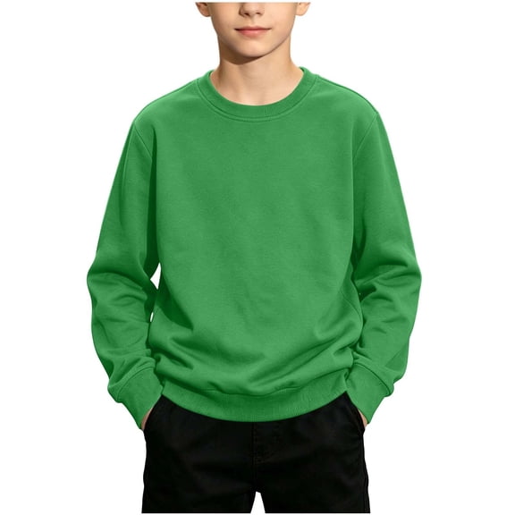 Maean Kid's Long Sleeve Sweatshirts Round Neck Solid Color Lightweight Pullover Sweatshirt Shirts Boys Girls