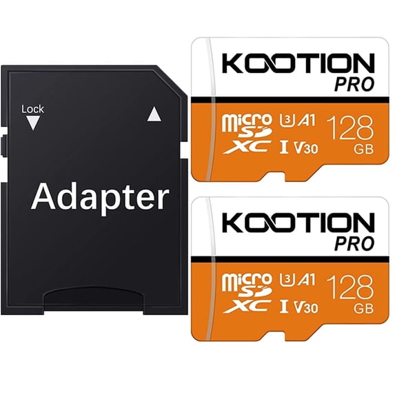 KOOTION 128GB Micro SD Card 2 Pack TF Card with Adapter High Speed MicroSD U3 Full HD 4K Memory Card for Phone Table Monitor Camera