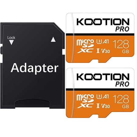 KOOTION 128GB Micro SD Card 2 Pack TF Card with Adapter High Speed MicroSD U3 Full HD 4K Memory Card for Phone Table Monitor Camera