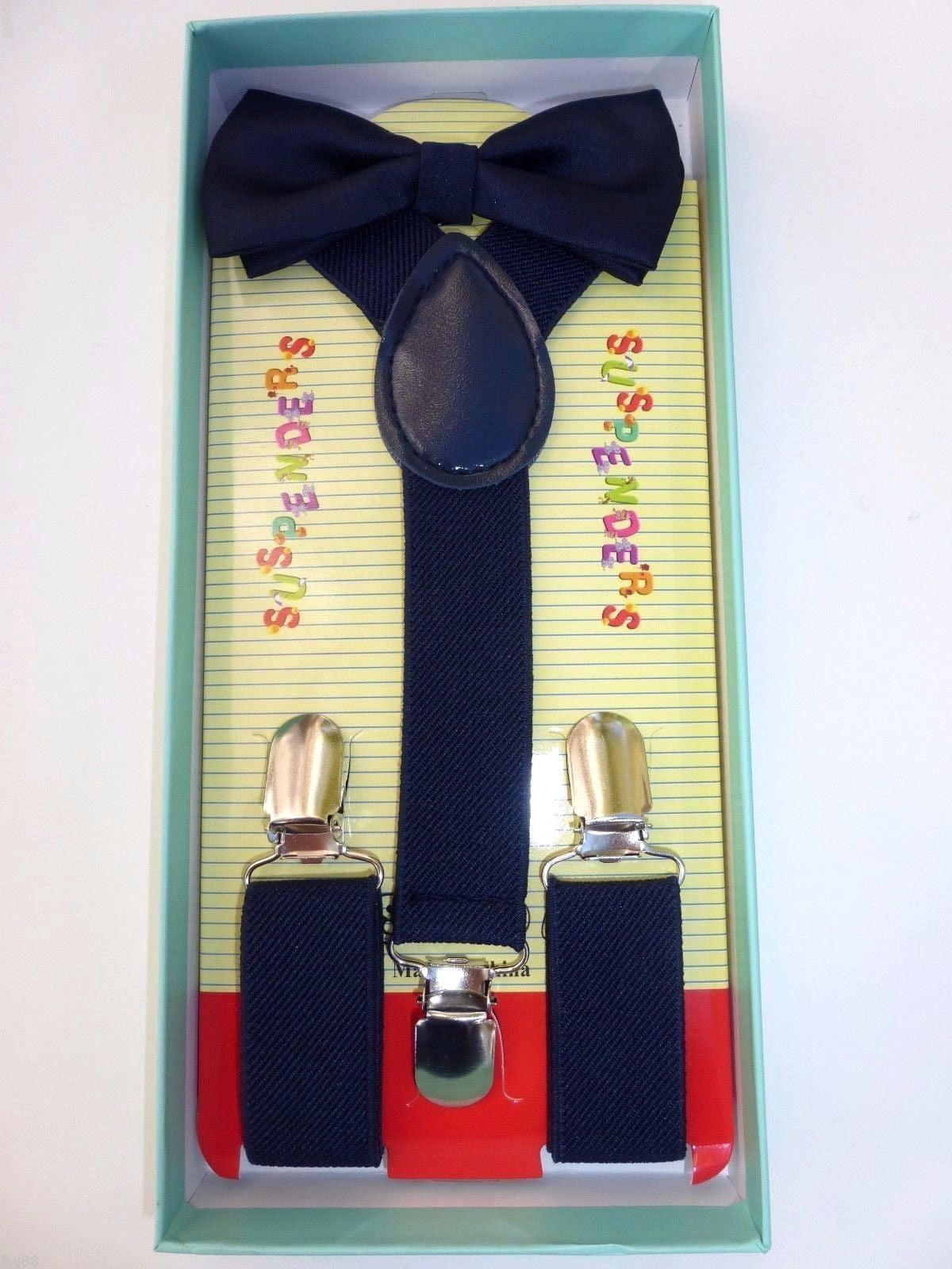 Baby Toddler Kids Child Navy Blue Suspenders Bow Tie Gift Box Set USA
