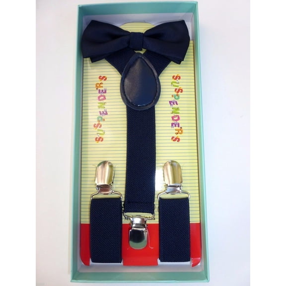 Baby Toddler Kids Child Navy Blue Suspenders Bow Tie Gift Box Set USA SELLER