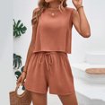 thumbnail image 4 of vigerkar Linen Short Sets for Women Two Piece Matching Casual Sleeveless Tank Top and High Waisted Shorts Summer Outfits Orange, M, 4 of 7