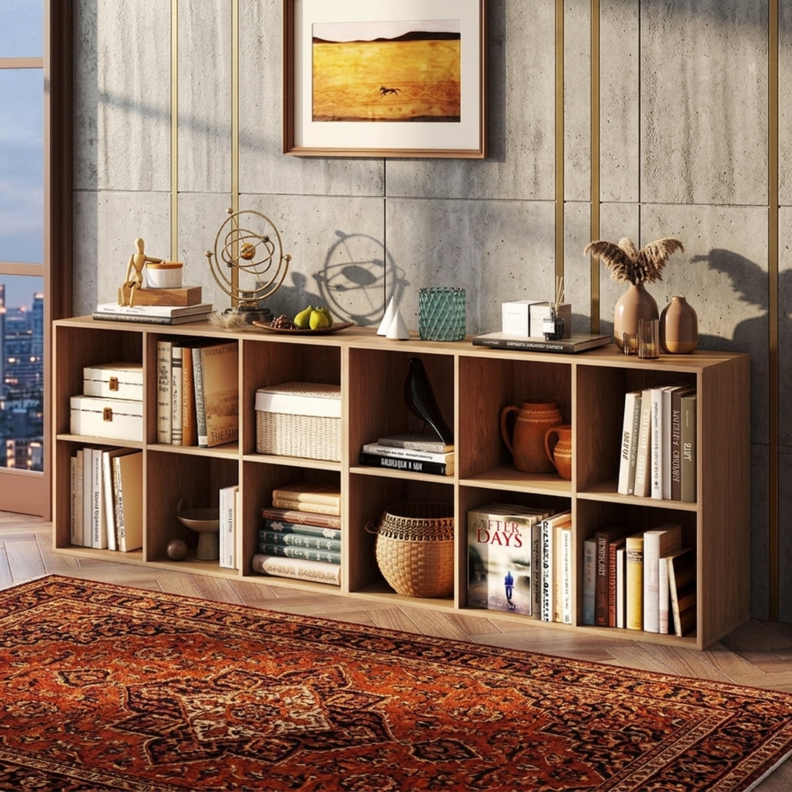 Furnibear Modern 6-Cube Bookcase Freestanding Wood Storage Bookshelf with Anti-Tipping Kits for Bedroom Living Room and Study, Natural