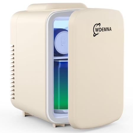 Mini Fridge Ivory White, 4 Liter/6 Cans Skincare Fridge for Bedroom, 110V AC/12V DC Portable Thermoelectric Cooler and Warmer Small Refrigerators for Beauty & Makeup, Dorm Office and Car