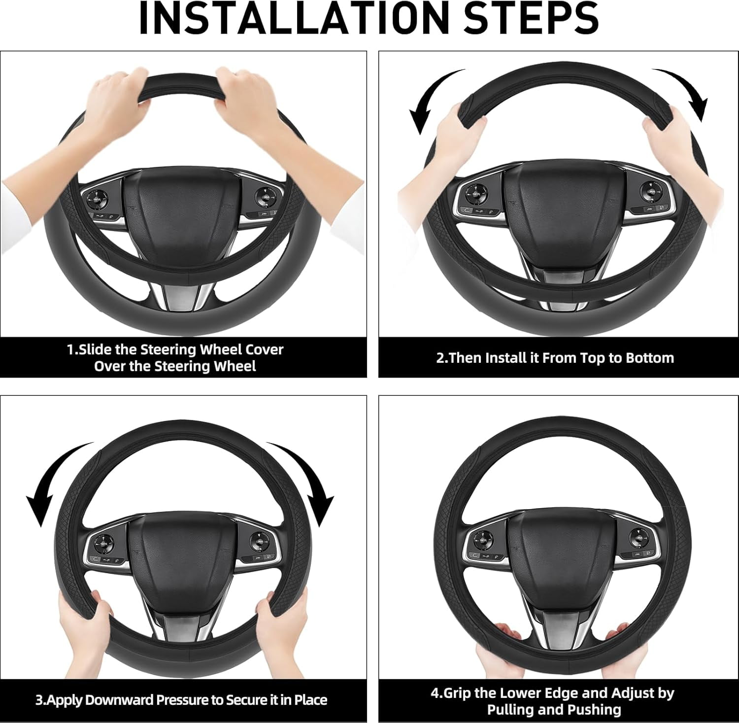 Car Steering Wheel Cover Hole Perforation Anti-Slip Universal 15 Inches Leather for Women, Black Red