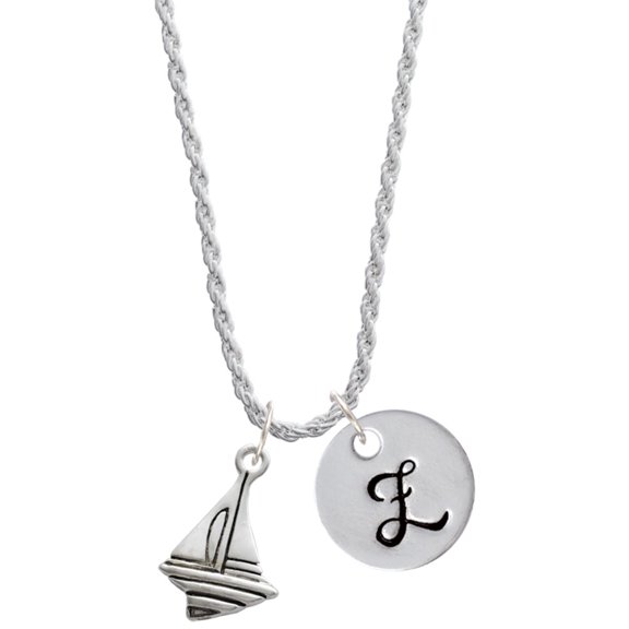 Delight Jewelry Silvertone Sailboat Silvertone Script Initial Disc - Z - Charm Necklace, 20"+3"