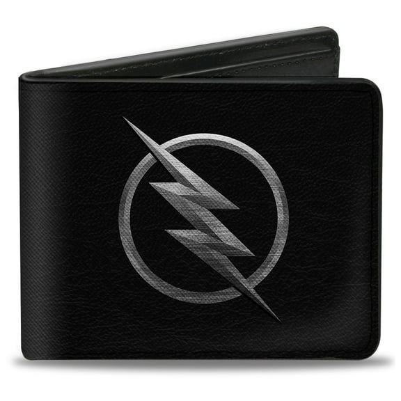 DC Comics Wallet, Bifold, Reverse Flash Logo Black Silver Etching, Vegan Leather