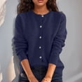 thumbnail image 6 of Women Button Down Knit Cardigan Long Sleeve Crew Neck Basic Layering Knitted Sweater Tops Blue M, 6 of 6