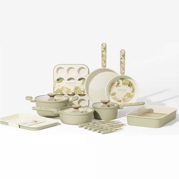 CAROTE 12pcs Pots and Pans Set Non Stick, Nonstick Kitchen Cookware Sets, Granite Pots Set, Sage Green