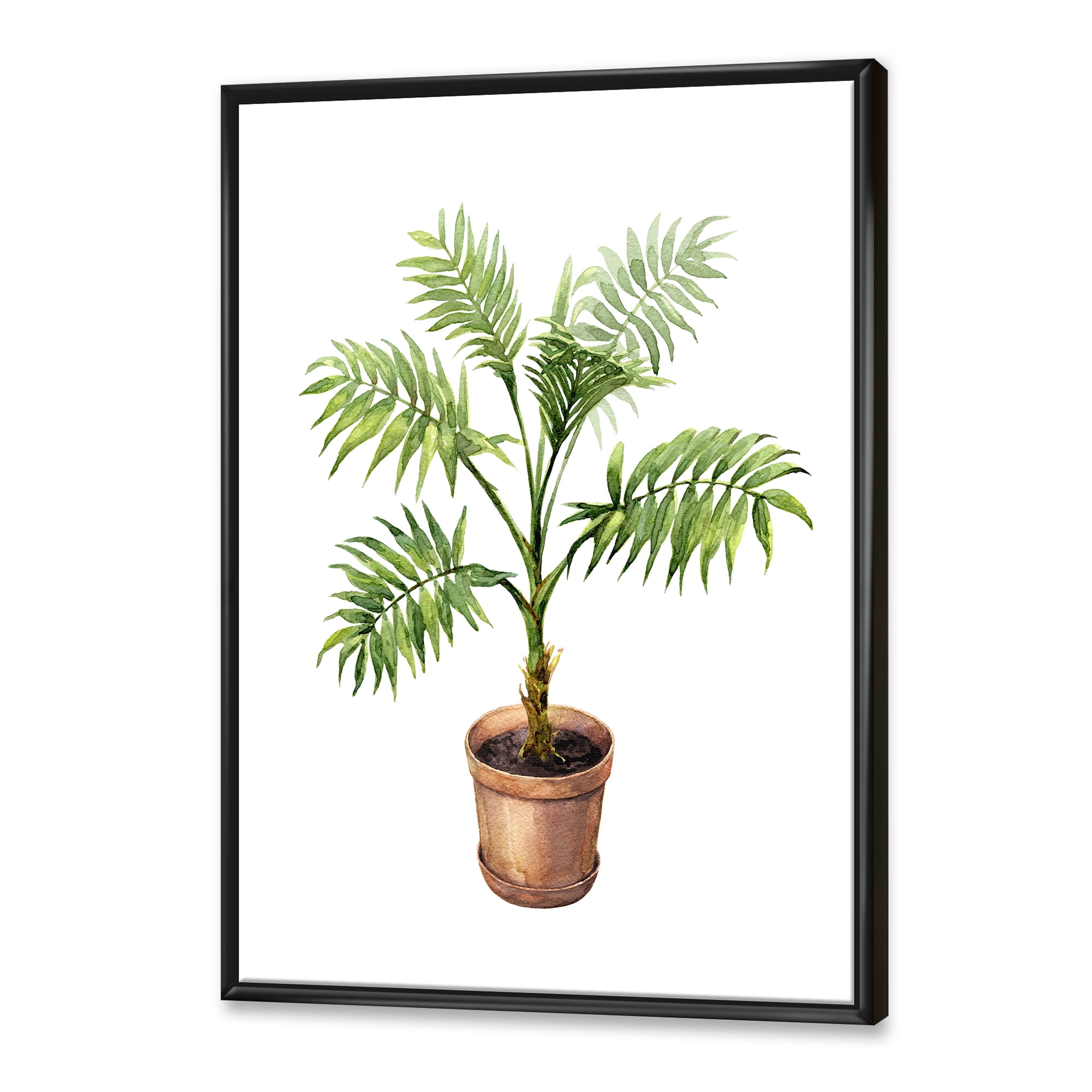Designart 'Palm Plant In Clay Flowerpot' Traditional Framed Canvas Wall Art Print