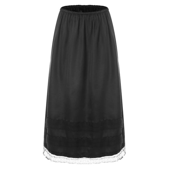 iixpin Womens Half Slip Plus Size Long Underskirt Elastic Waist Anti Static Lace Petticoat for Under Dresses Black XXL
