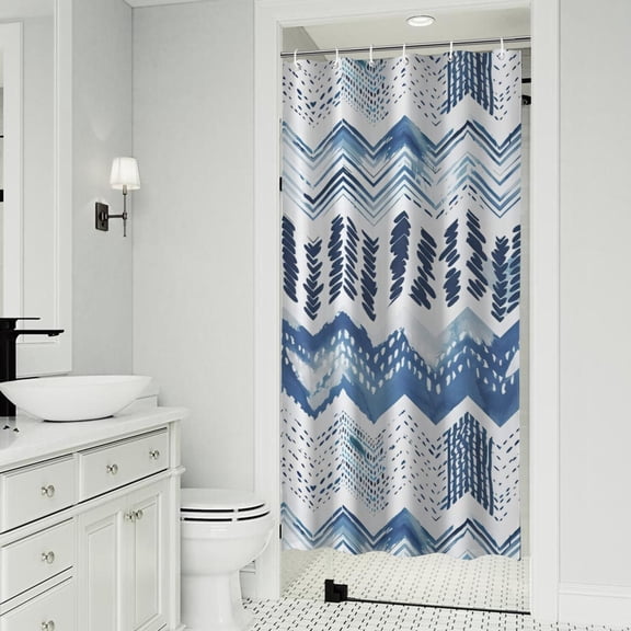 Blue Chevron Geometric Boho Pattern Shower Curtain 36"x72" ,Bathroom Decorative Shower Curtains Set with 12 Hooks,Modern Waterproof Washable Shower Curtain