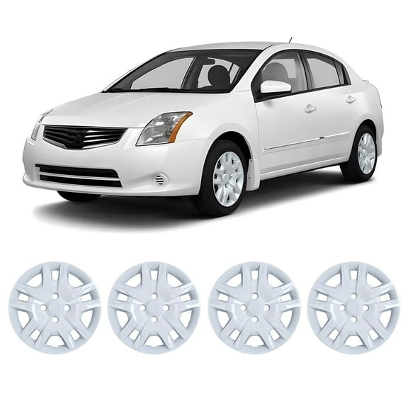 4Pcs 16 inch Hubcaps Wheel Rims Cover Compatible with Nissan Sentra 2007-2012,Bolt on Installation,PP,White Lacquer