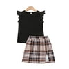 ZIYIXIN Girl's Solid Color Fly Sleeve T-shirt Plaid Split Short Skirt