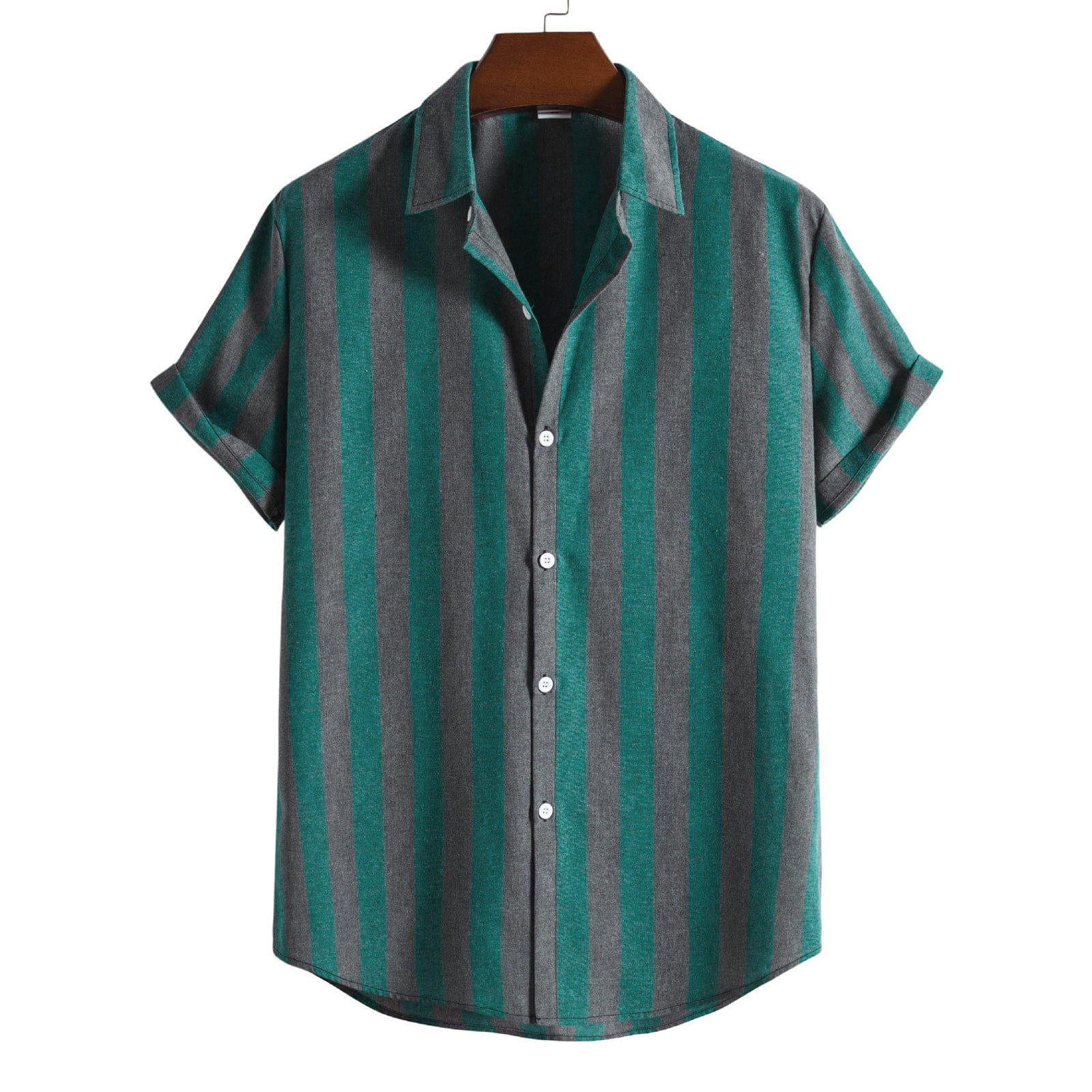 green mens dress shirts men casual colorblock striped printed button