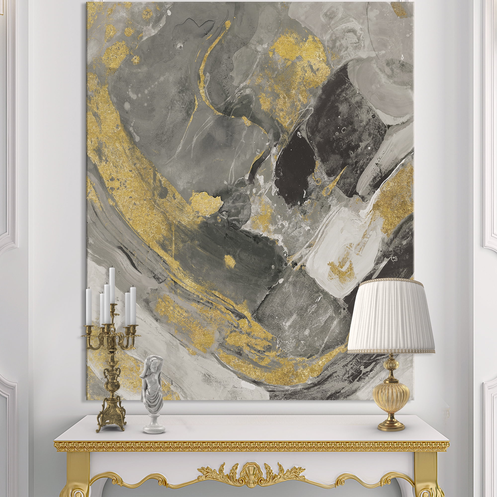 Designart 'Marble Gold and Black II' Modern & Contemporary Canvas Art
