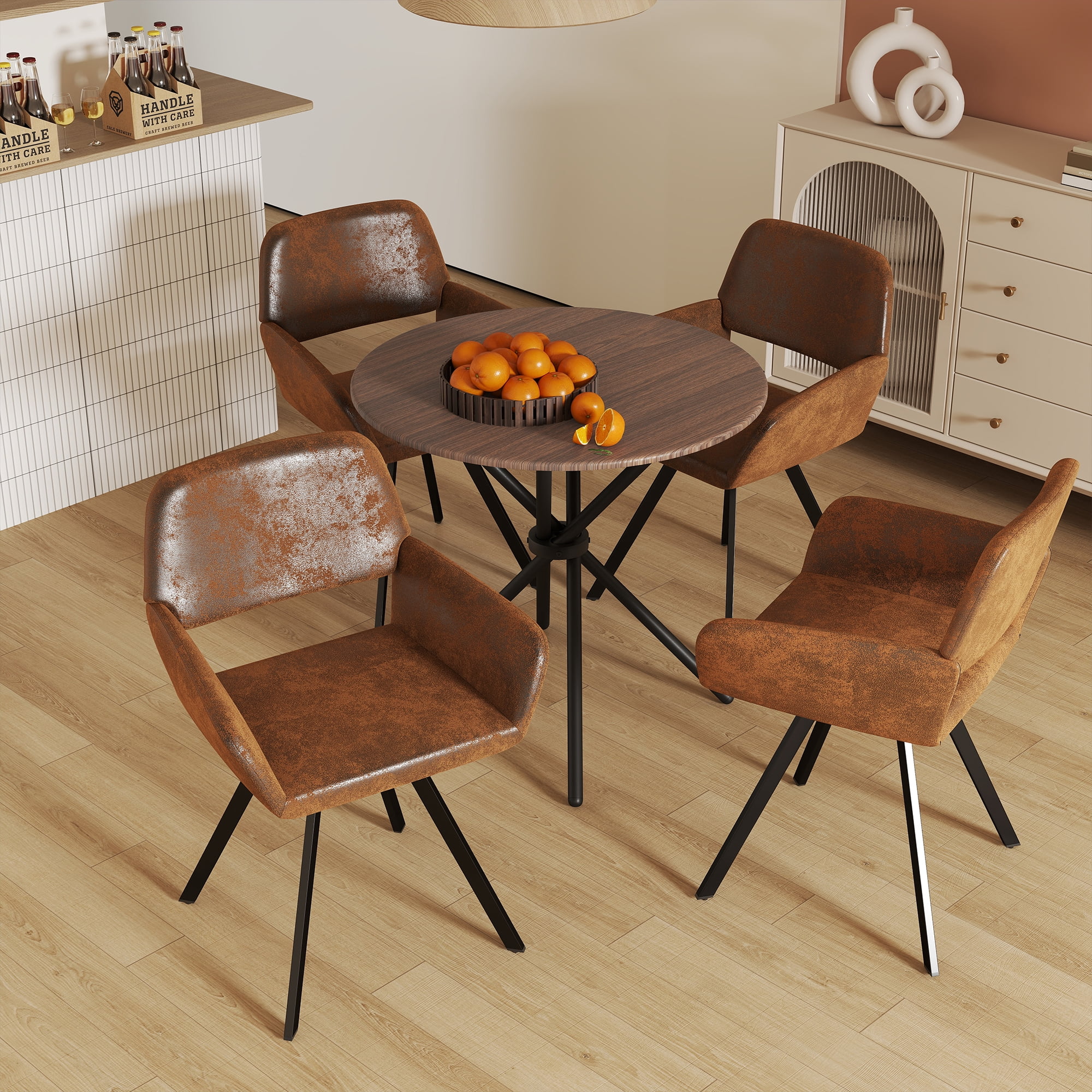 Homy Casa Swivel Dining Side Chair Set of 2, Fabric Armchair Vanity Chair, Brown