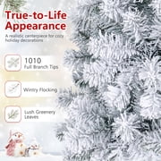 Costway 7.5 FT Pre-Lit Flocked Cedar Christmas Tree Hinged White